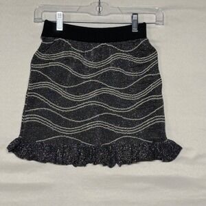 Adore Knit Kids Girls Large‎ Black Sparkle Wavy Skirt Ruffle Hem
